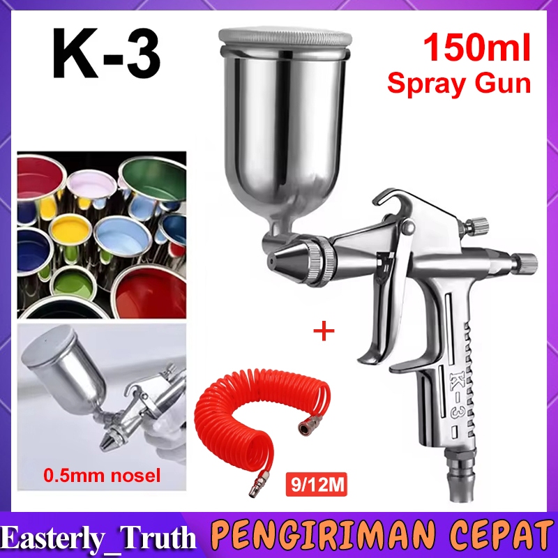 K3 Spray Gun Spet Cat Angin Mesin Kompresor F75 Tabung Atas 400ml Alat Spet Semprot Cat Tabung Atas
