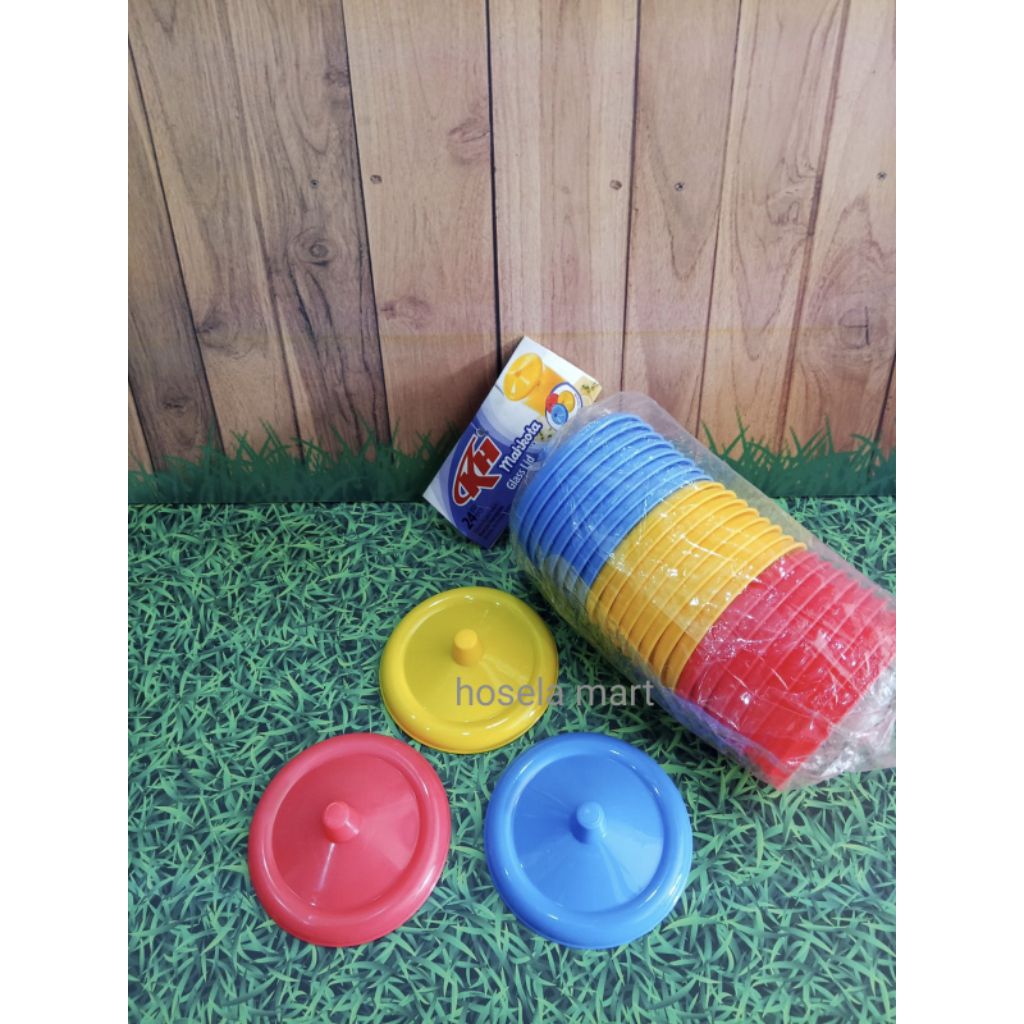 12PCS - 1 LUSIN TUTUP GELAS PLASTIK WARNA / GROSIR TUTUP GELAS WARNA