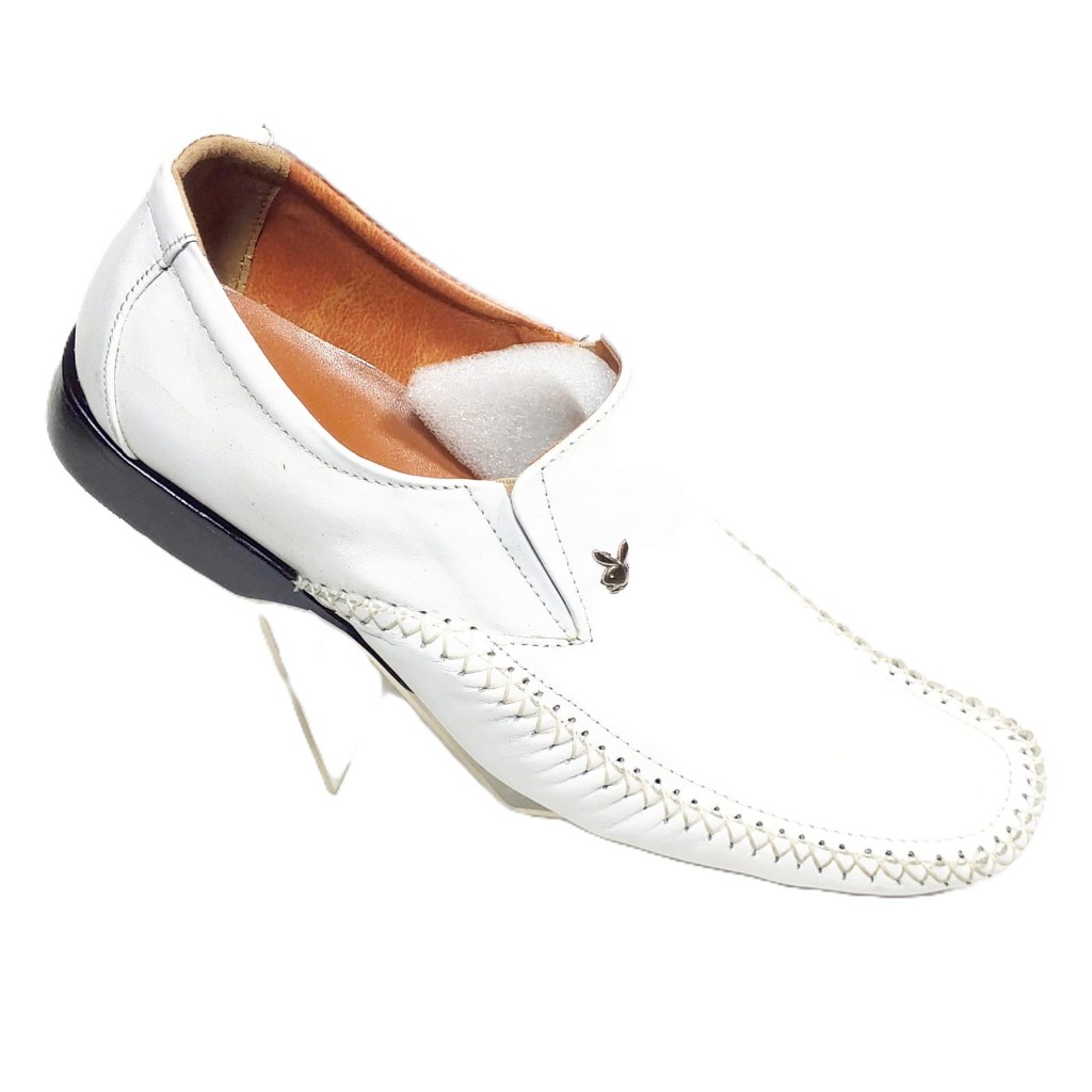 Sepatu Pantopel Pria Playboy Putih Slip On - Pantofel kerja Kantor Deisan Elegan Formal Cowok Nyaman