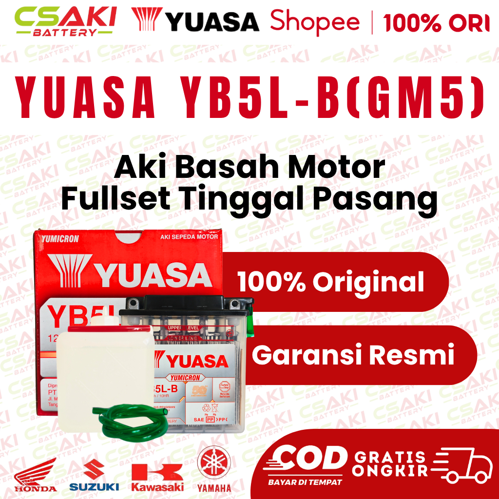 ACCU AKI Basah Yuasa YB5L-B (GM5) 12V 5Ah Original Untuk Motor Mio Sporty Supra lama Jupiter