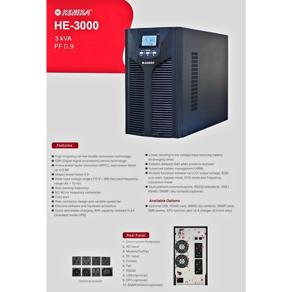 UPS Kenika HE 3000 3 KVA 2700 W True Online Sinewave UPS