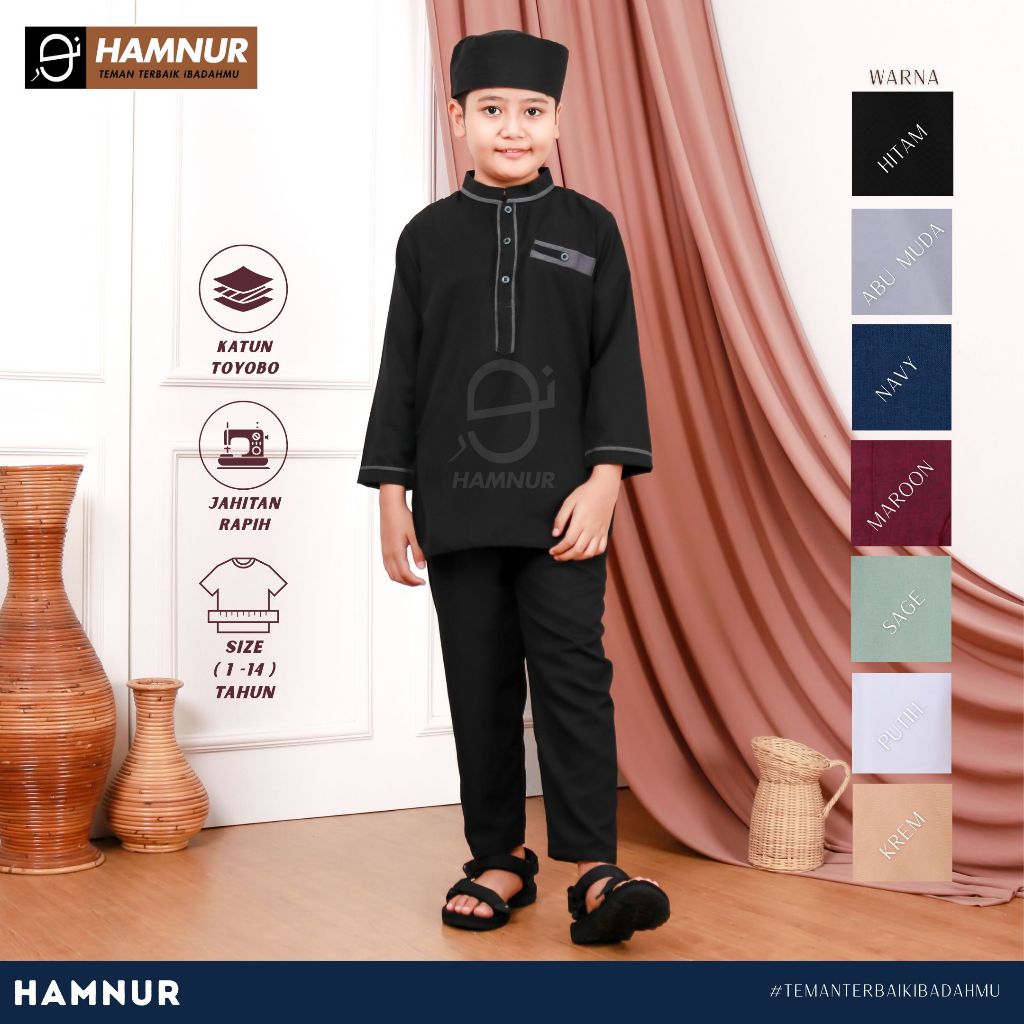 Baju Koko Setelan Pakistan Anak Bahan Poli Katun Sepasang Baju Celana Dan Peci Size S M L Buat Anak 