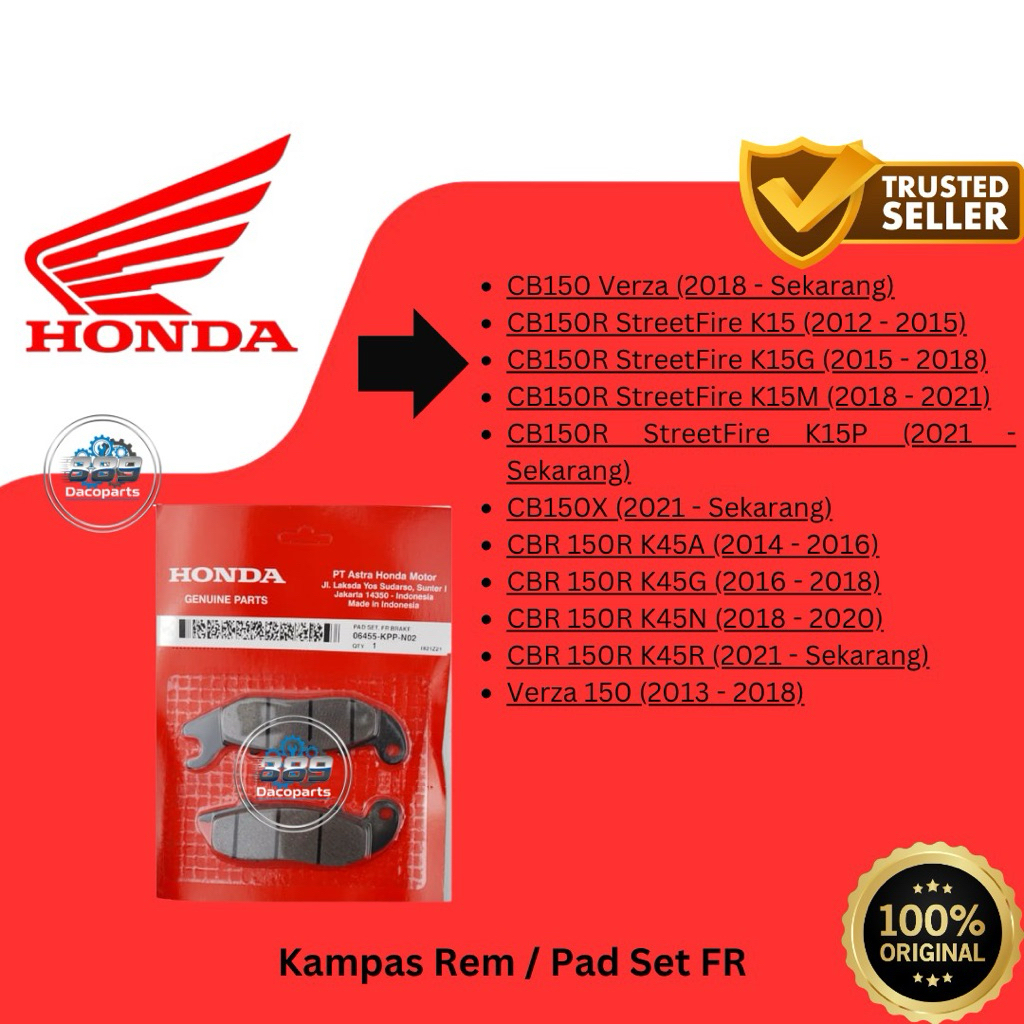 kampas Rem depan CBR 150 R Old CBR 150 R k45 Verza 150 06455KPPN02