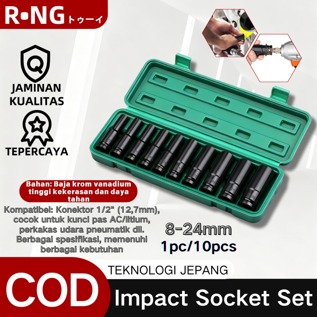 10Pcs  8-24MM Extension Impact Socket Impact Kunci Socket/Kunci Shock Impact Socket Set Impact Sock