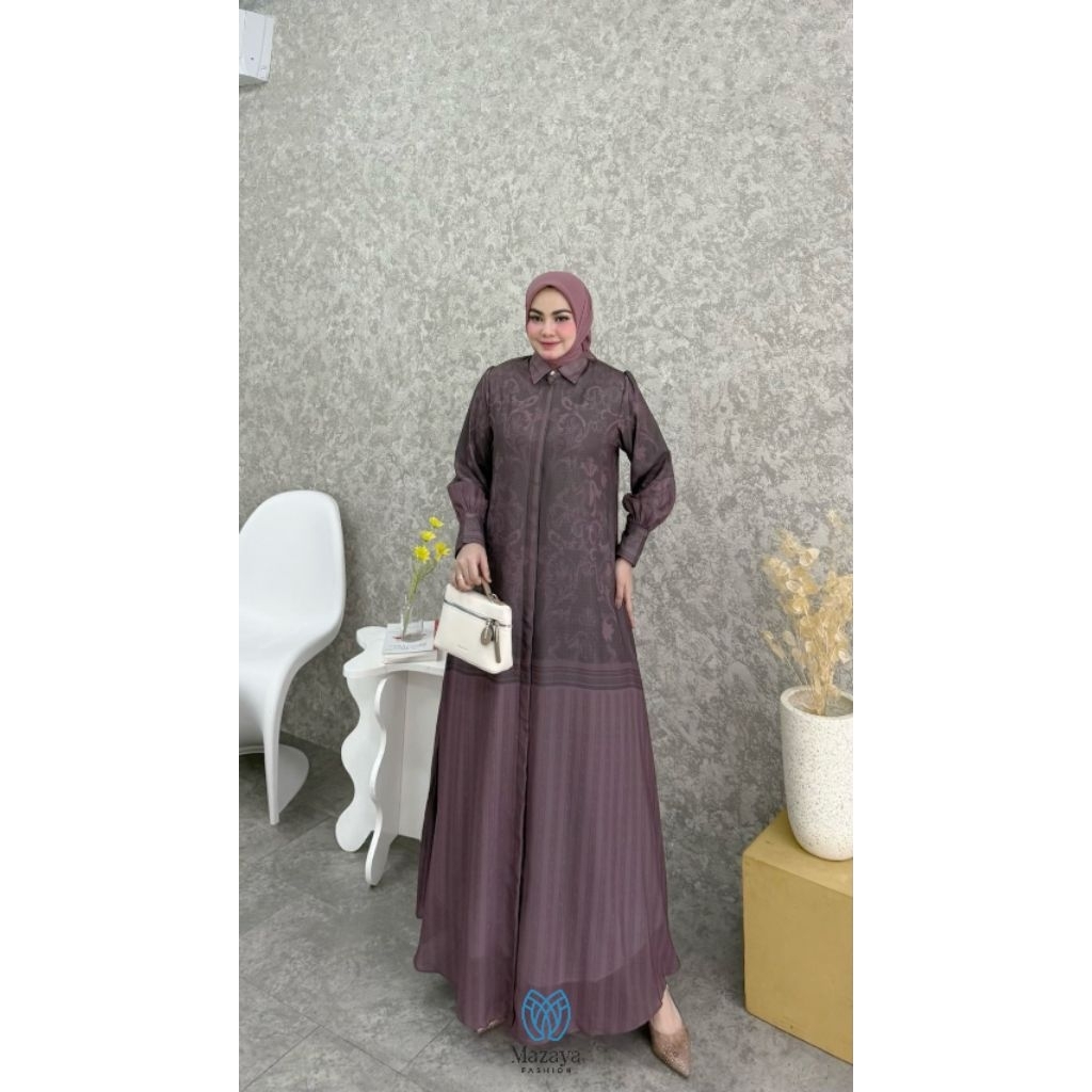 Hania Dress by Mazaya Fashion Original - Dress dengan Bahan Cherry Chiffon Signature Printing Mazaya
