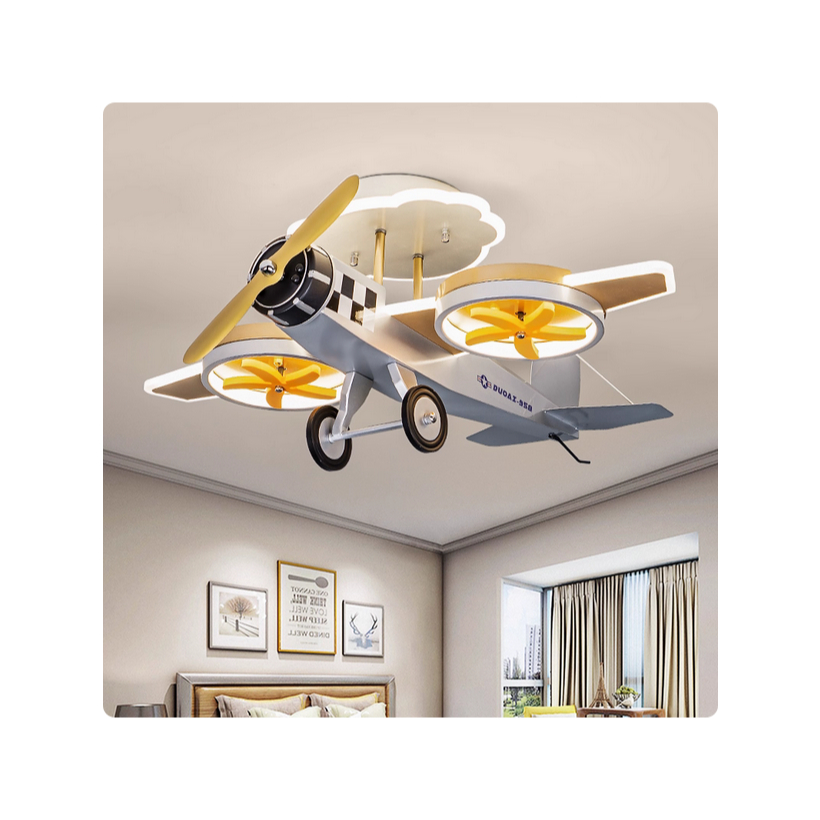 Lampu hias plafon lampu kamar tidur anak laki-laki lampu kipas pesawat tempur lampu langit-langit pi