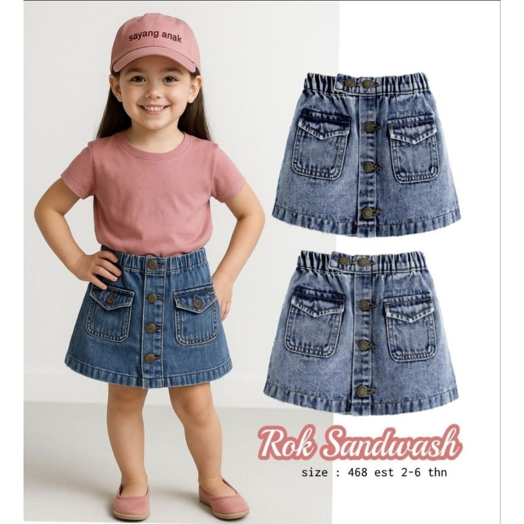 ROK JEANS SANDWASH DENIM PENDEK ANAK PEREMPUAN 2-6 tahun