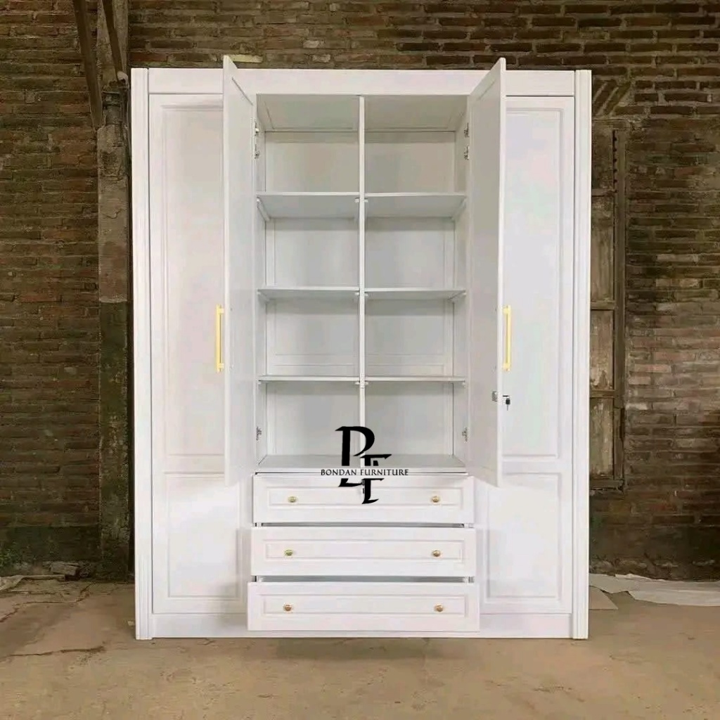 lemari 4 pintu kayu jati full duco putih