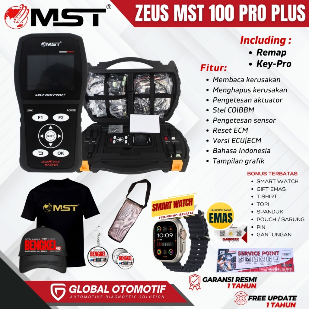 Scanner Motor Injeksi Master Zeus MST-100PRO+ - Alat Service Universal Dilengkapi +REMAP, KEY PROGRA