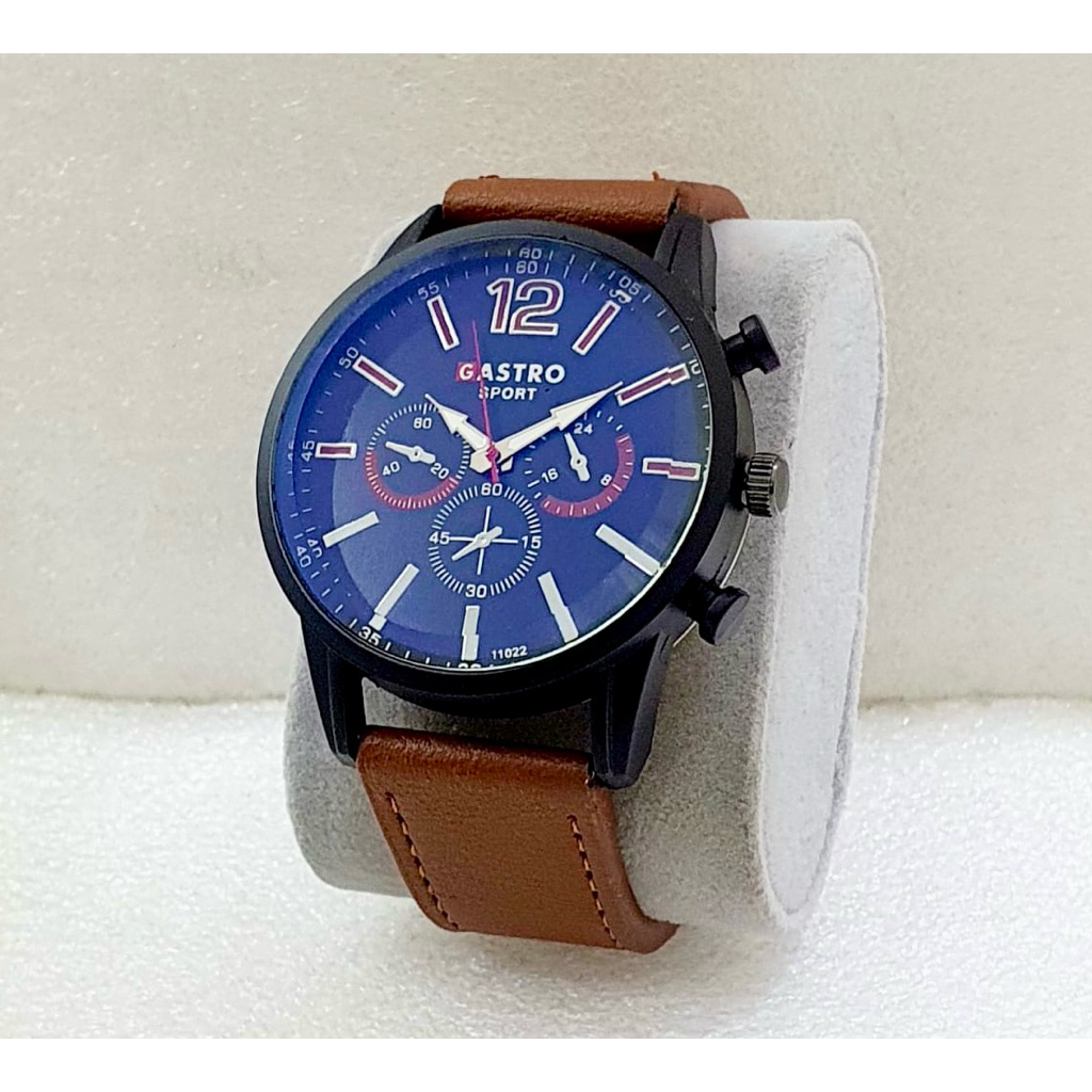 Original Jam Tangan Pria Tali Kulit Chrono Off Gastro Sport Free Box