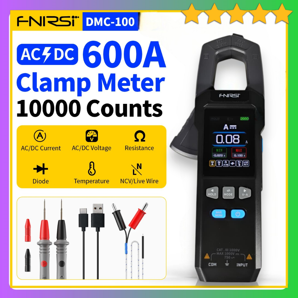 Tang Ampere Digital Multimeter Voltage NCV Tester Clamp 600A FNIRSI DMC-100