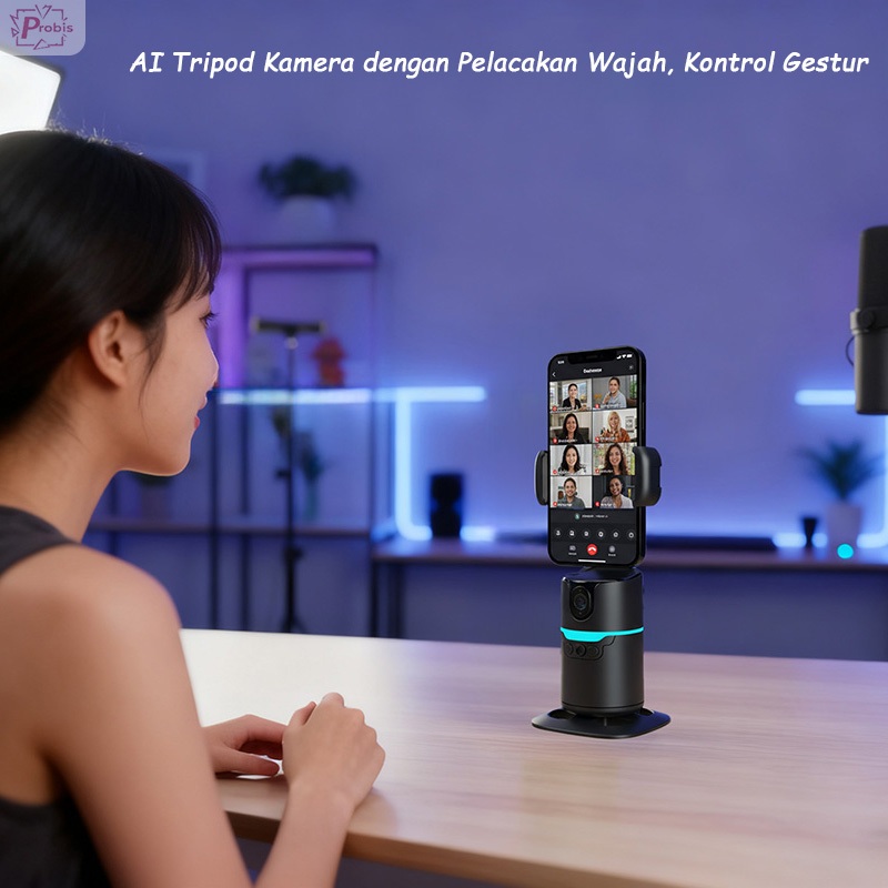 Probis Q14  AI Tripod Kamera dengan Pelacakan Wajah+Kontrol Gestur+Rotasi Otomatis 360°  | Tripod HP
