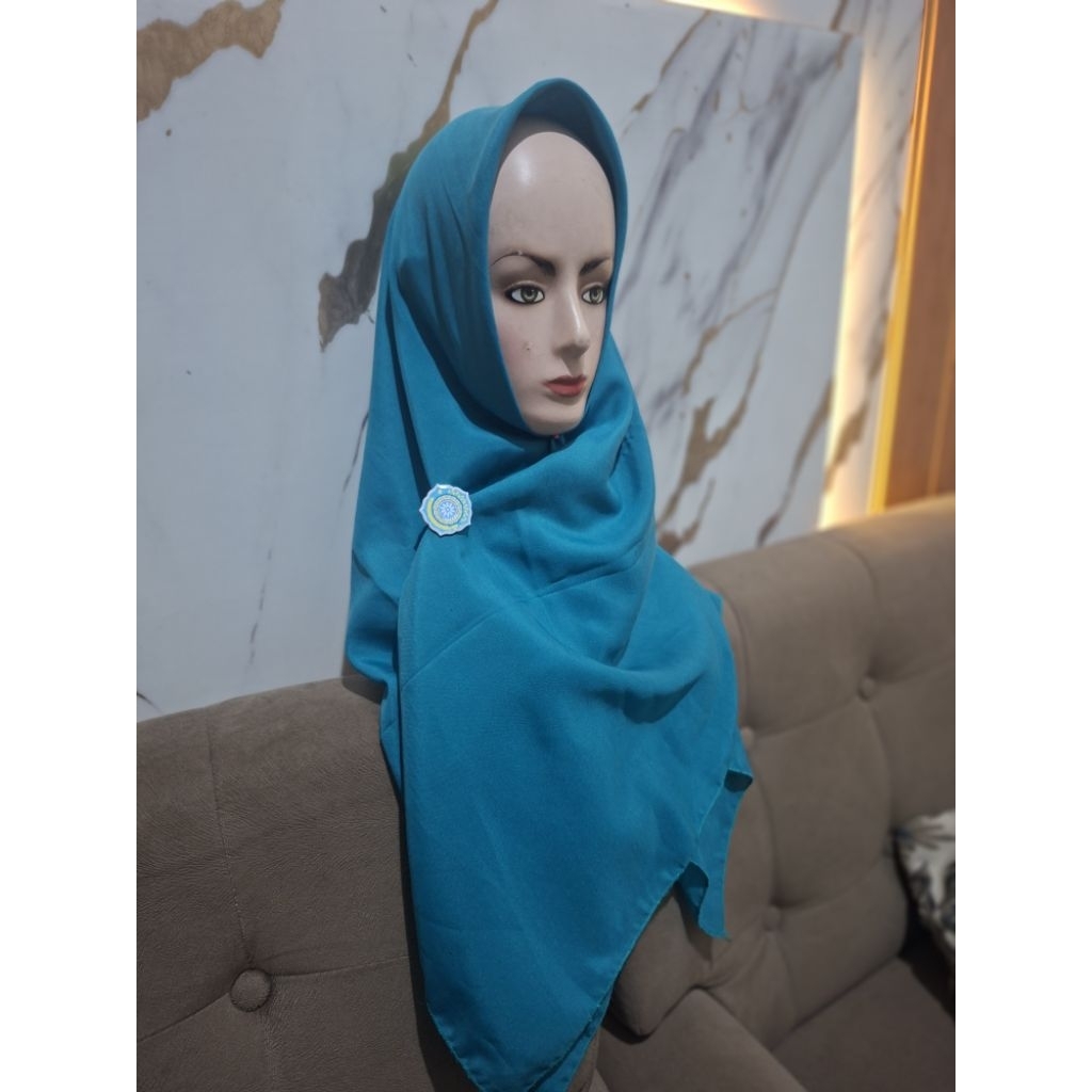 jilbab pkk tepi kelin + pin pkk hijab pkk segi empat square kerudung pkk biru tosca organisasi pkk