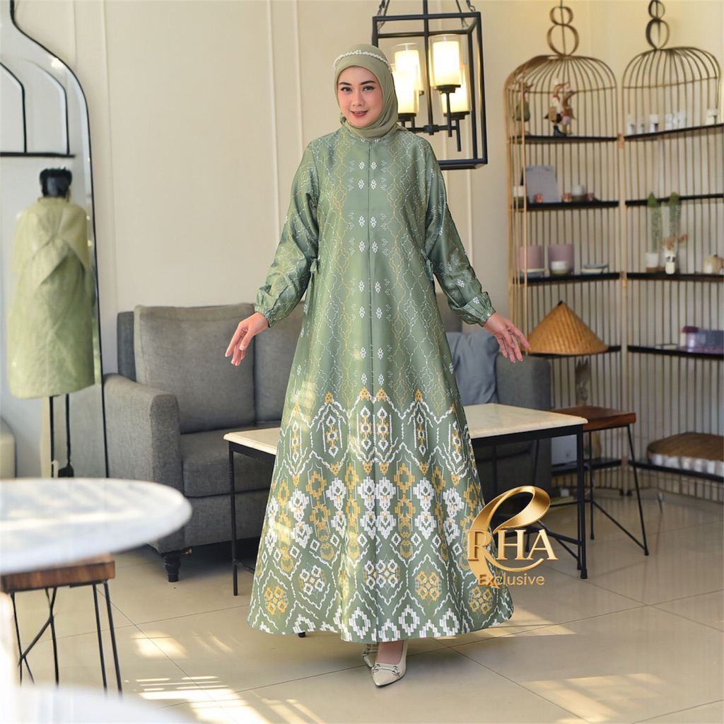 Gamis Wanita Silk Premium Adem Jatuh | Gamis Muslimah Elegan LD JUMBO 130-HIJAU NATALI