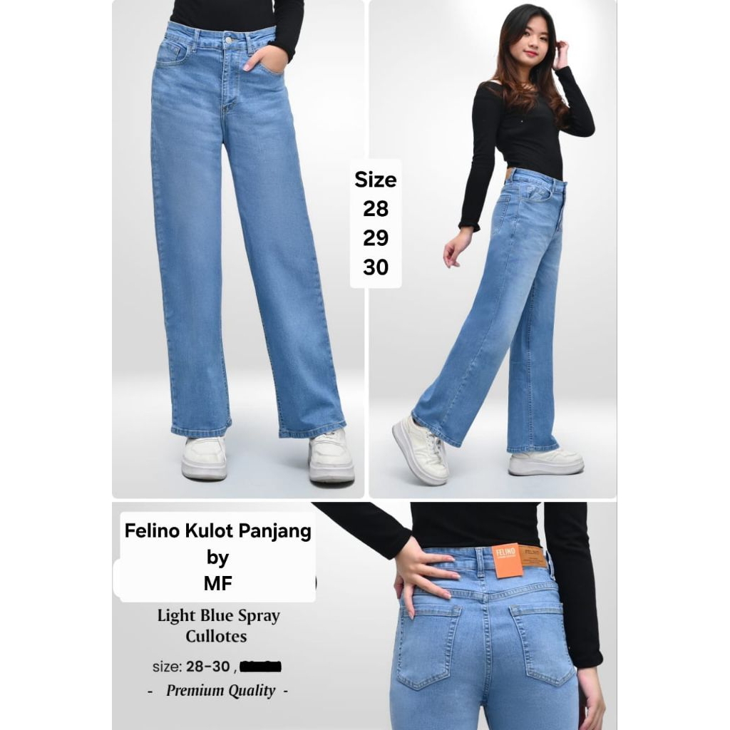 celana jeans felino original model kulot panjang ligt blue whisker