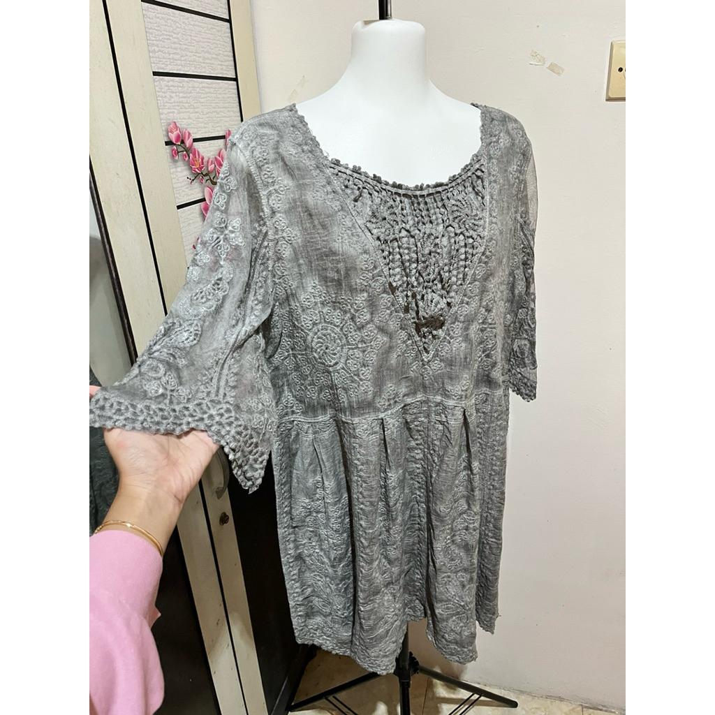 dress bohemian abu bordir korean style baju atasan top wanita murah cantik pantai