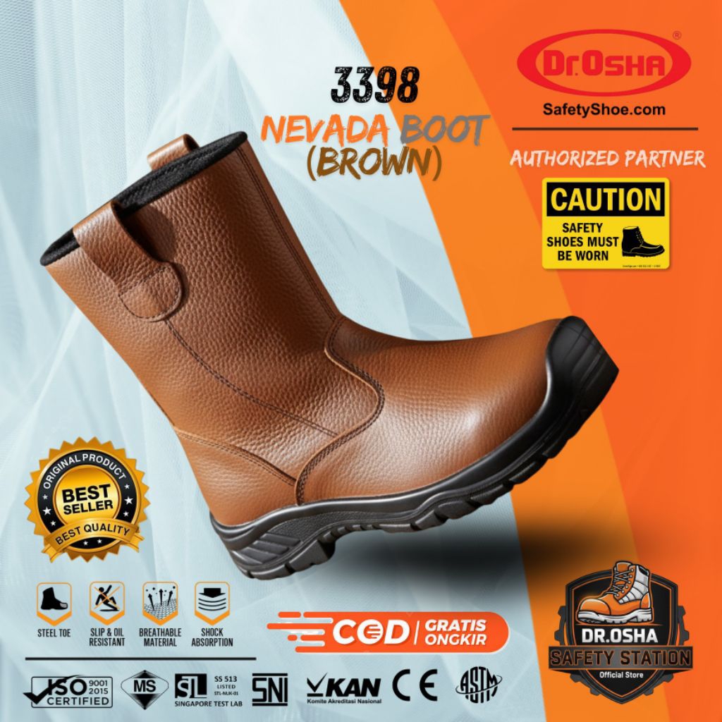 Sepatu Safety Dr OSHA Nevada Boot 3398 Safety Shoes Anti Slip SNI CE Sepatu Proyek Sepatu Kerja Boot