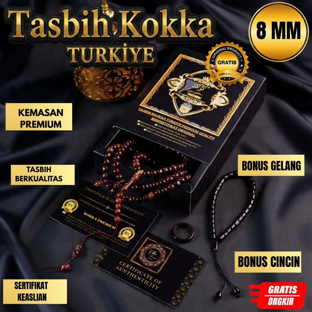 PREMIUM QUALITY Tasbih Kokka 8 MM Original Berhadiah Gelang Dan Cincin kokka Tasbih Murah Tasbih Kok