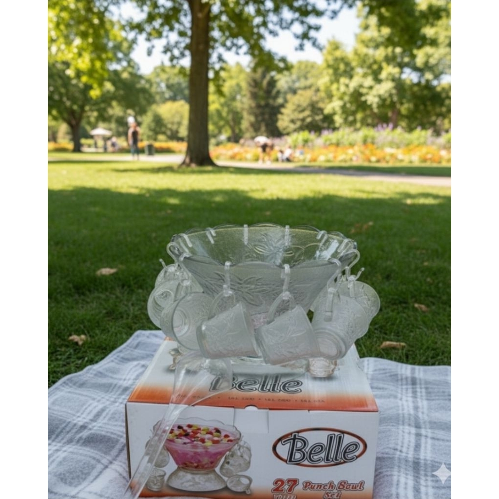 belle punch bowl kaca 27set cocktail bowl mangkok es buah kaca plus cangkir hampers souvenir parcel