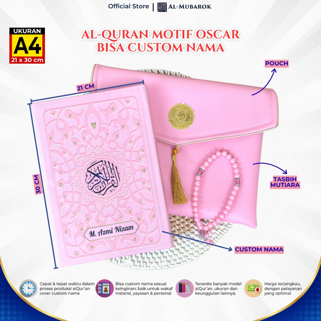 Al Quran Custom Nama Motif Oscar Ukuran A4 Jumbo Alquran Besar Untuk Mahar Seserahan Kado Aesthetic
