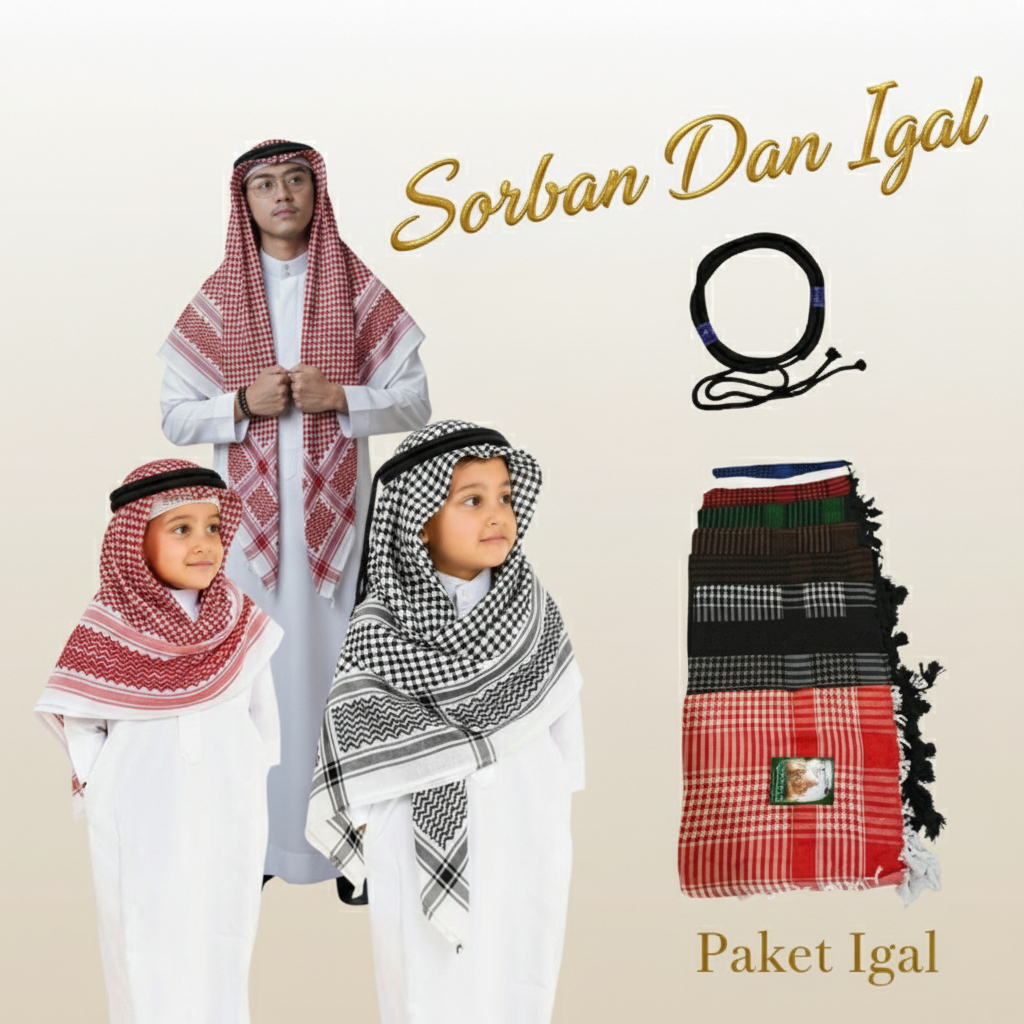 Sorban Arab Igal Arab Sorban Arab Igal Tali Peci Putih Dewasa dan anak Perlengkapan Haji Umroh Hiban