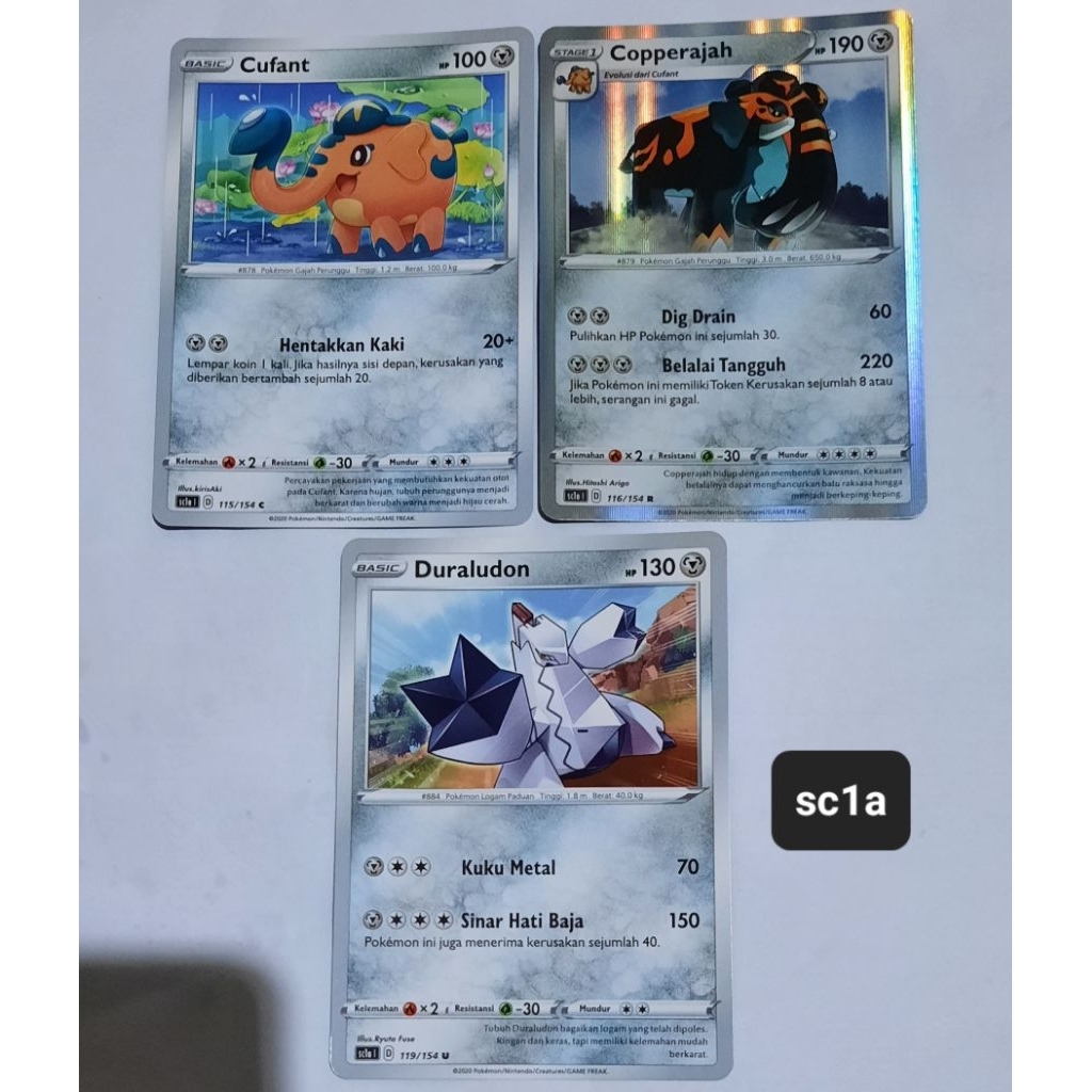 Kartu Pokemon sc1a tipe metal (Cufant, Copperajah, Duraludon)