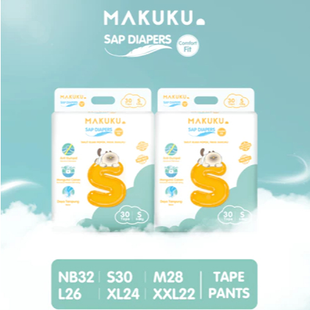 Makuku Comfort Fit Diapers Tape S30  - Makuku Diapers Bayi Tipe Perekat