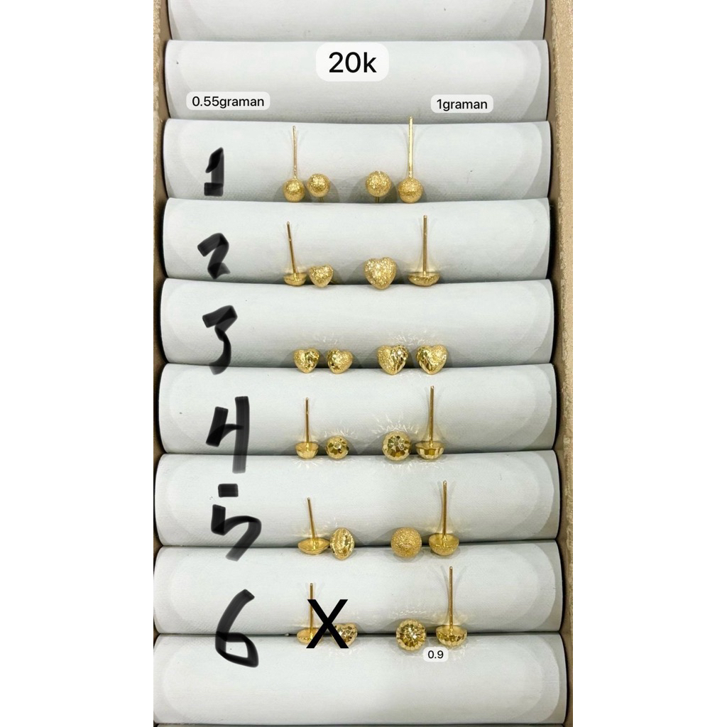 giwang bulat bola love pasir simple elegant emas asli kadar 875