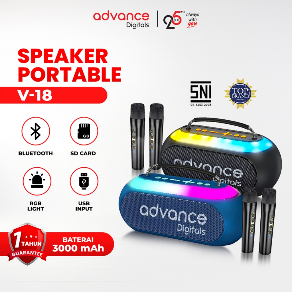 Advance Speaker Advance V18 Portable Speaker Dual Microphone Karaoke Garansi Resmi 1 Tahun