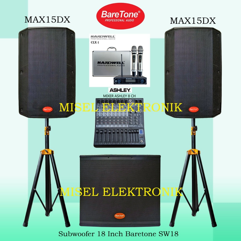 Paket Sound System Speaker AKtif 15 Inch BareTone MAX15DX 1000 Watt Sub Baretone 18 Inch