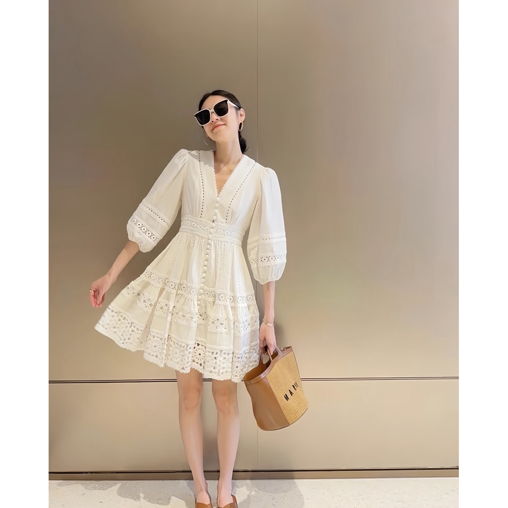 LENE DRESS - DRESS PUTIH BRUKAT PENDEK