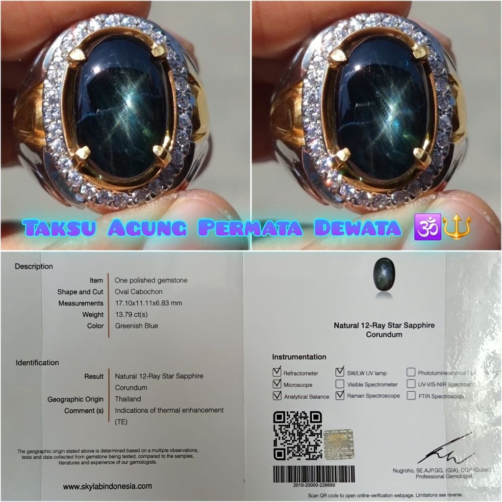 HQ Bangsing Kresnadana PARTHAWIJAYA star 12 Kristal Sertifikat Sky Lab ada ruby birma windusara ceyl