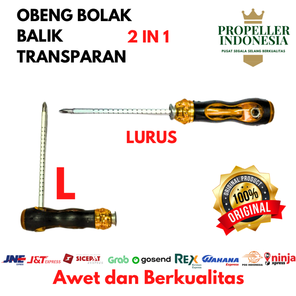 Obeng Bolak Balik Transparan Kembang Plus Minus Obeng Lurus dan L