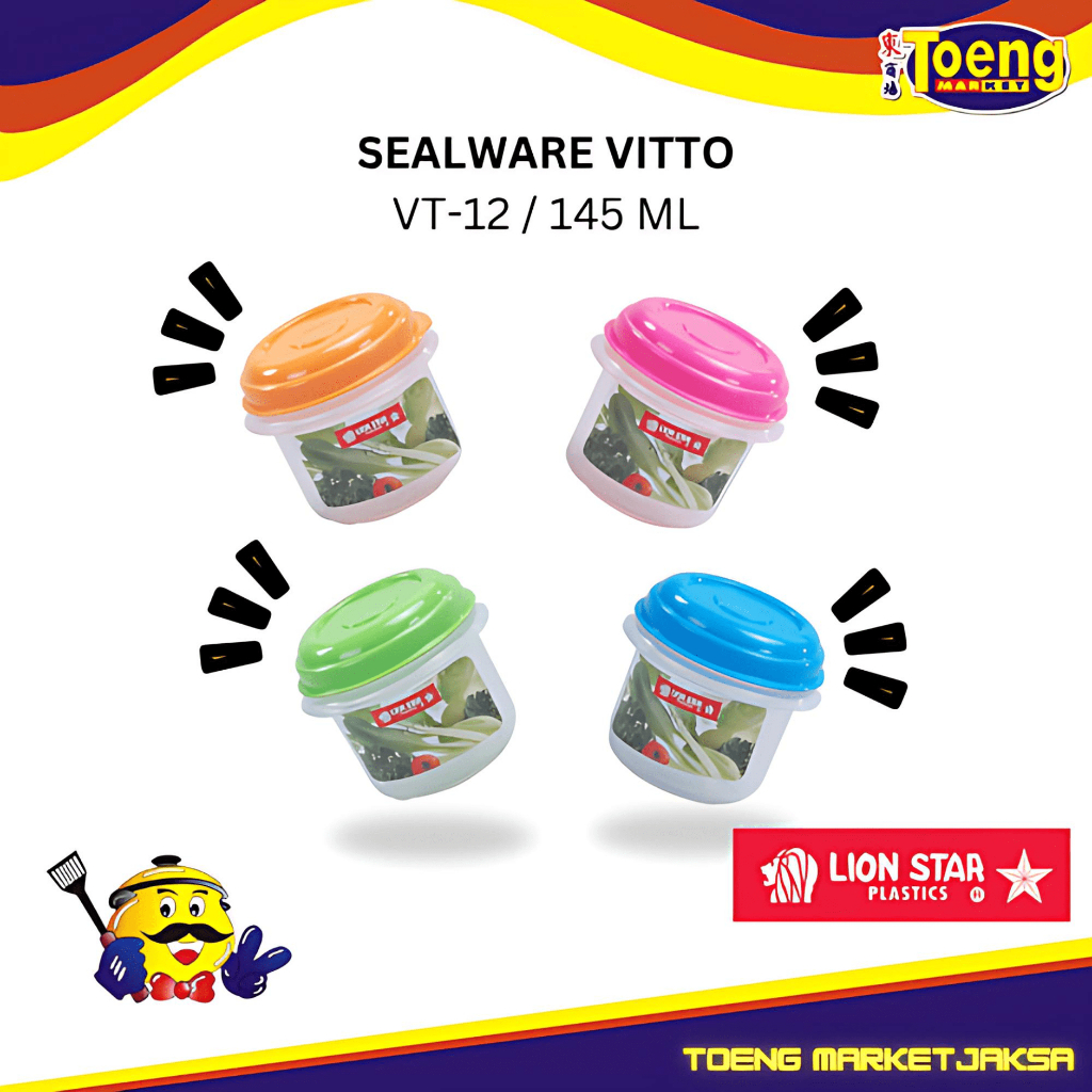 Toples Anti Tumpah - Toples Kedap Udara - SEALWARE VITTO VT-12 145ml  ( 1 SET ISI 2 PCS ) LION STAR