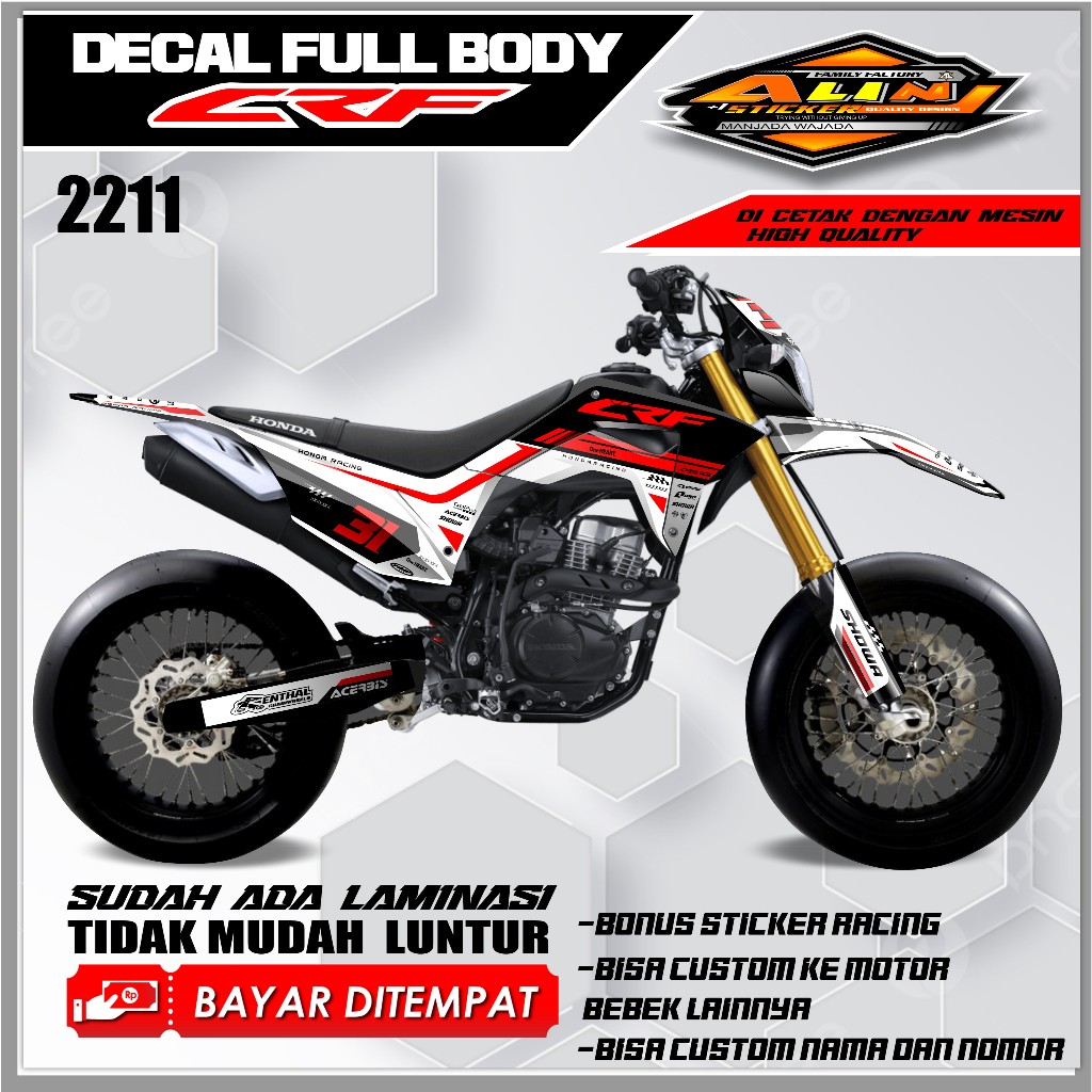 2211 Decal Crf Hitam Merah putih  Full Body Decal Crf Supermoto Full Body Decal