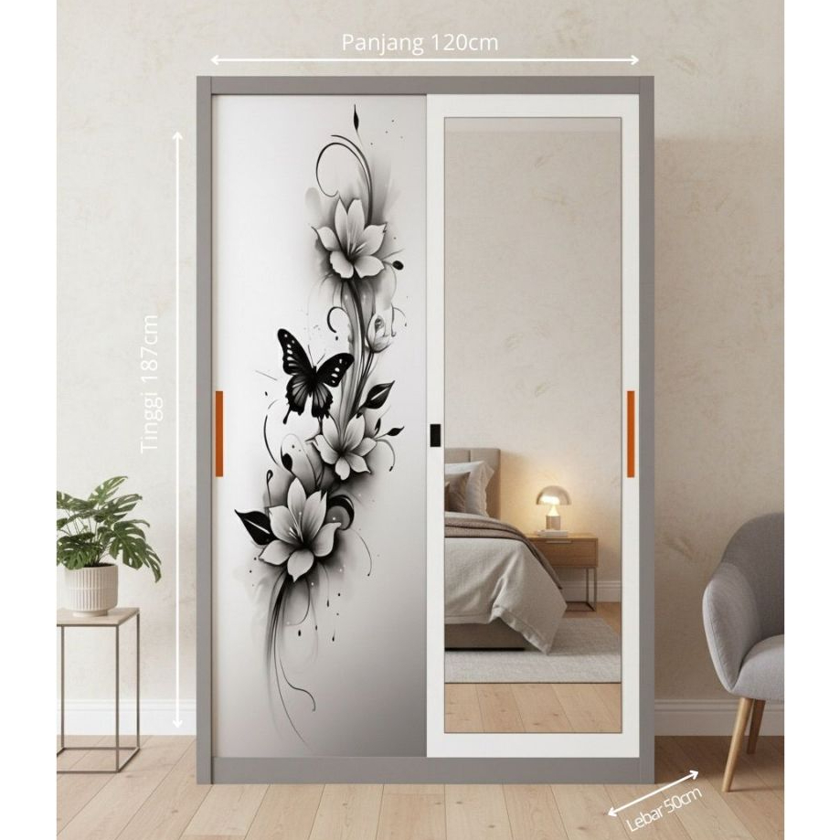 Lemari Besi Pakaian Sliding 2 Pintu Ukuran 120cm Lemari Besi Pakaian Lemari Baju Pintu Geser