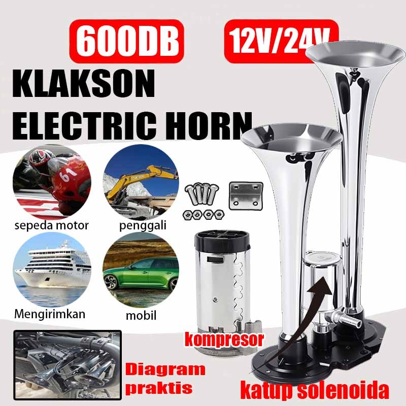 12V-24V Klakson Trompet Klakson Tanpa Tabung Stenlis Motor Mobil Bus Truk Klakson Angin Mobil Dual A