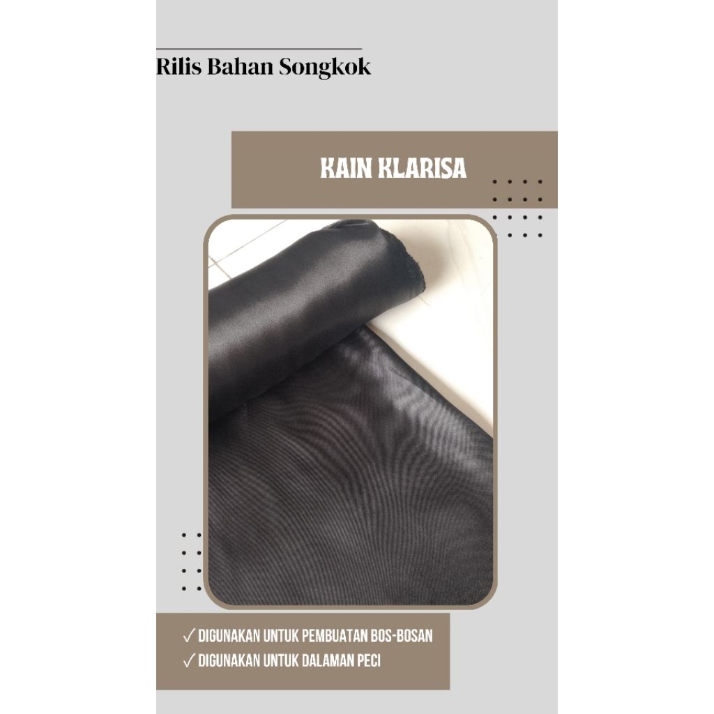 Kain Klarisa Hitam Eceran - Kain Dalaman Peci Kain Bos-Bosan