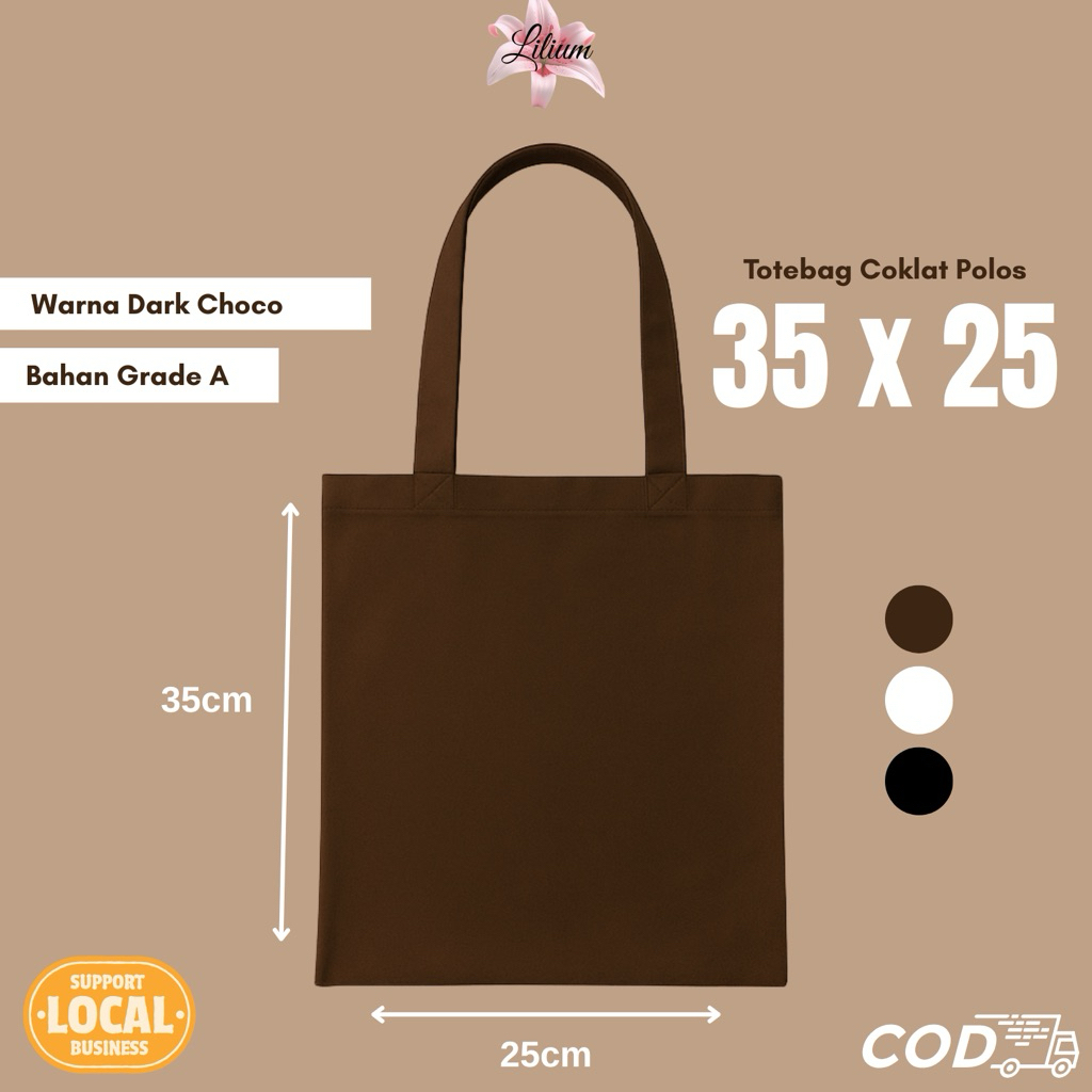 Totebag Coklat Polos 35 x 25 | Totebag Berbagai Ukuran | Totebag | Totebag Drill | Totebag Polos | T