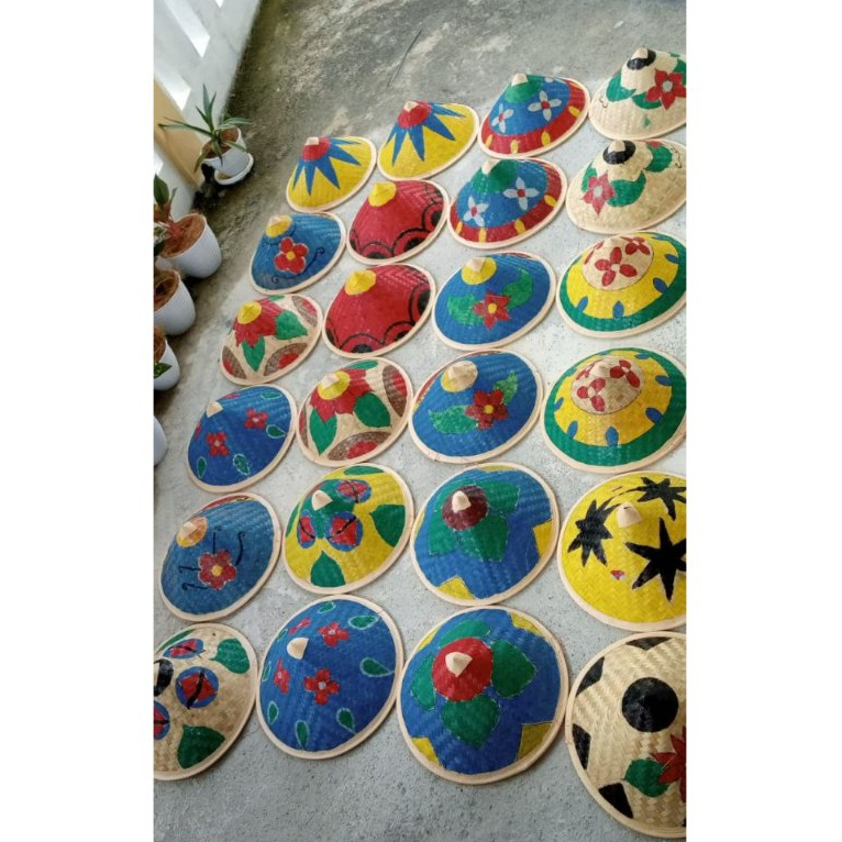 Caping Bambu petani - topi caping lukis dekorasi -topi caping warna ospek mpls