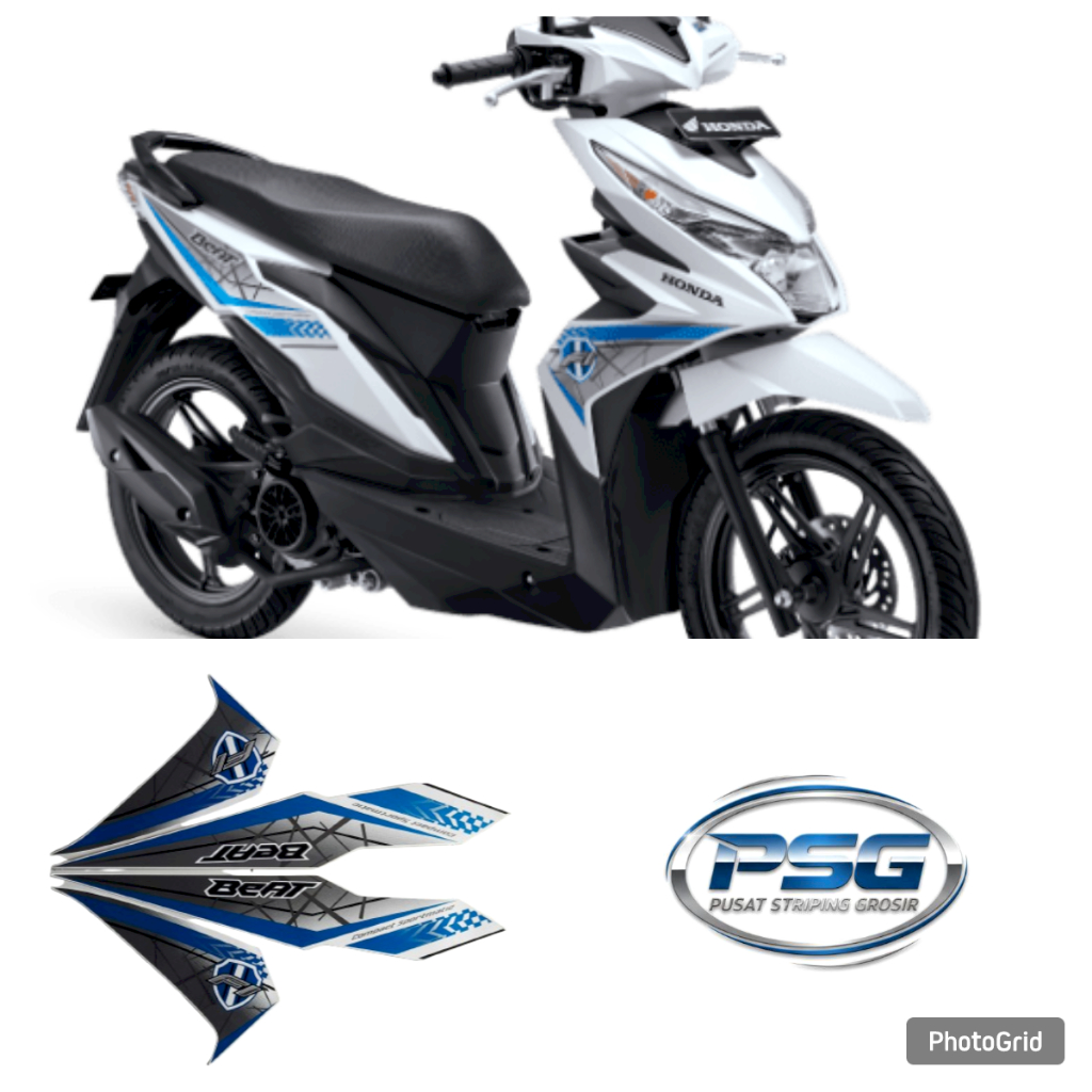 STICKER STRIPING BODY MOTOR HONDA BEAT FI 2016 2017  FULL PUTIH-BIRU
