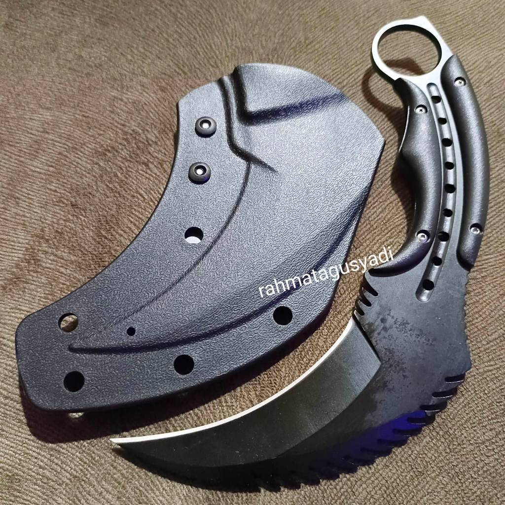 Pisau Karambit Baja Hitam Langdoun | Pisau Tactical Survival Serbaguna Outdoor & Koleksi