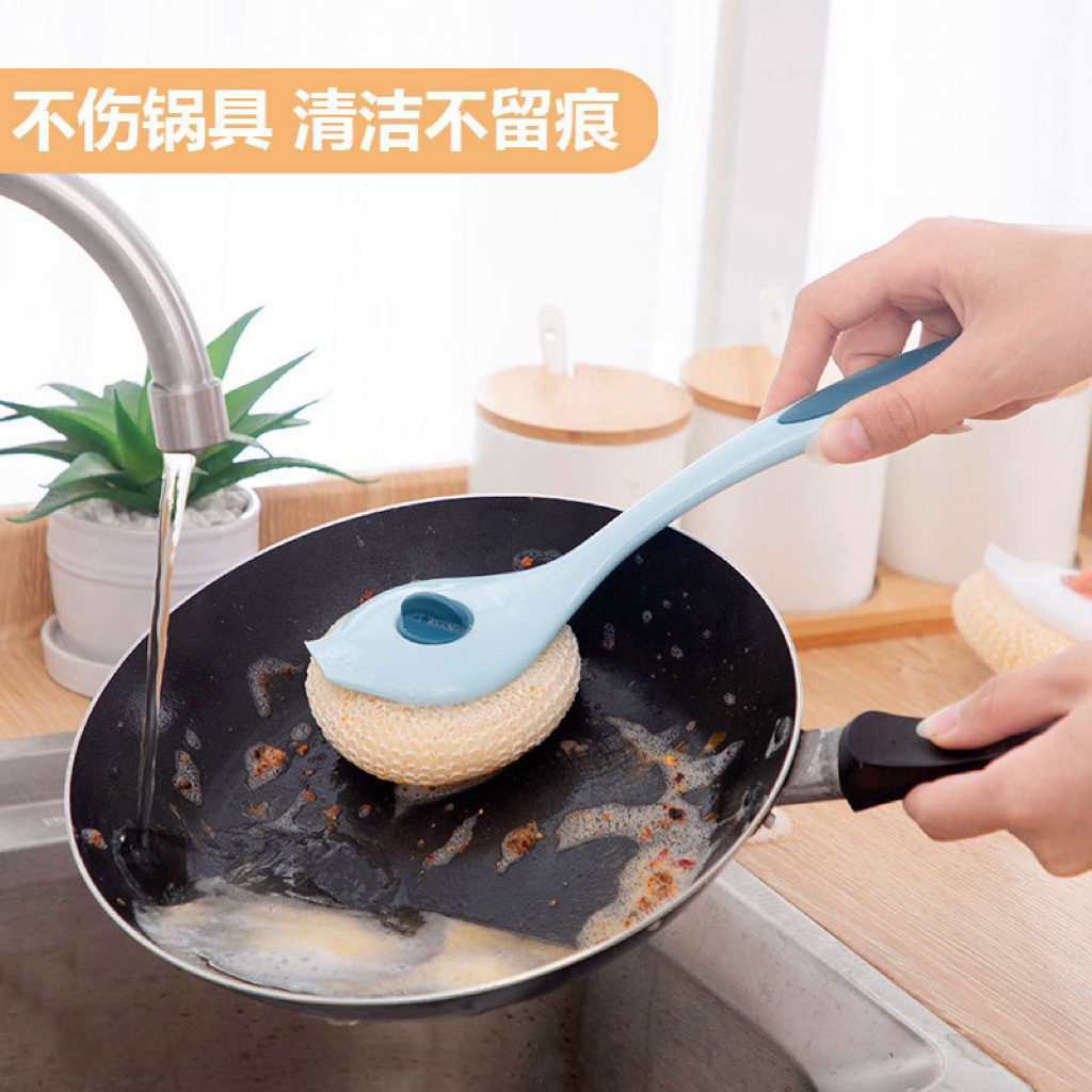 (clashop)Sikat Sabut Kawat Stainless Gagang Panjang Penggosok Pembersih Panci Wajan