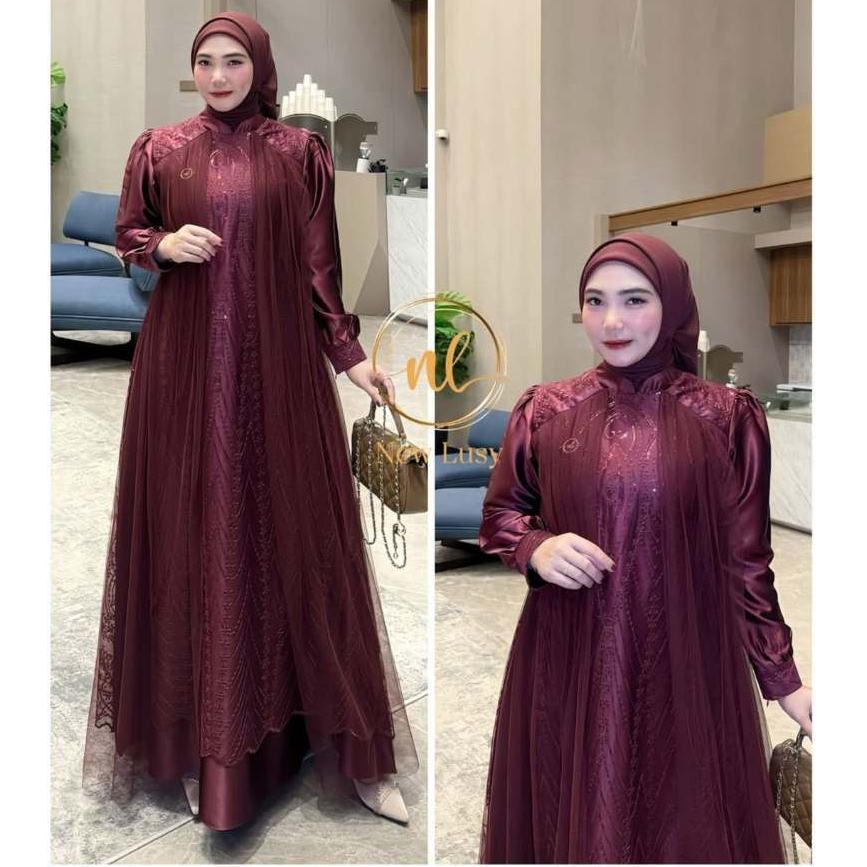 Leya Gamis Brokat Tille Pesta Kondangan Wanita Remaja Bahan Velvet // Gamis Muslim Lebaran 2026 Mode