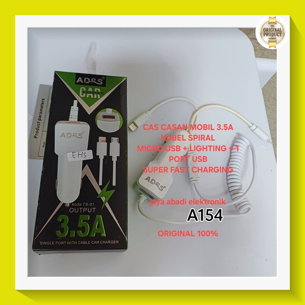 A154 ORI 100% 3A CAR CHARGER SPIRAL ADAPTOR ADSS SAVER 3.5A 3IN1 SPRING TRAVEL ADAPTER CAS CASAN MOB