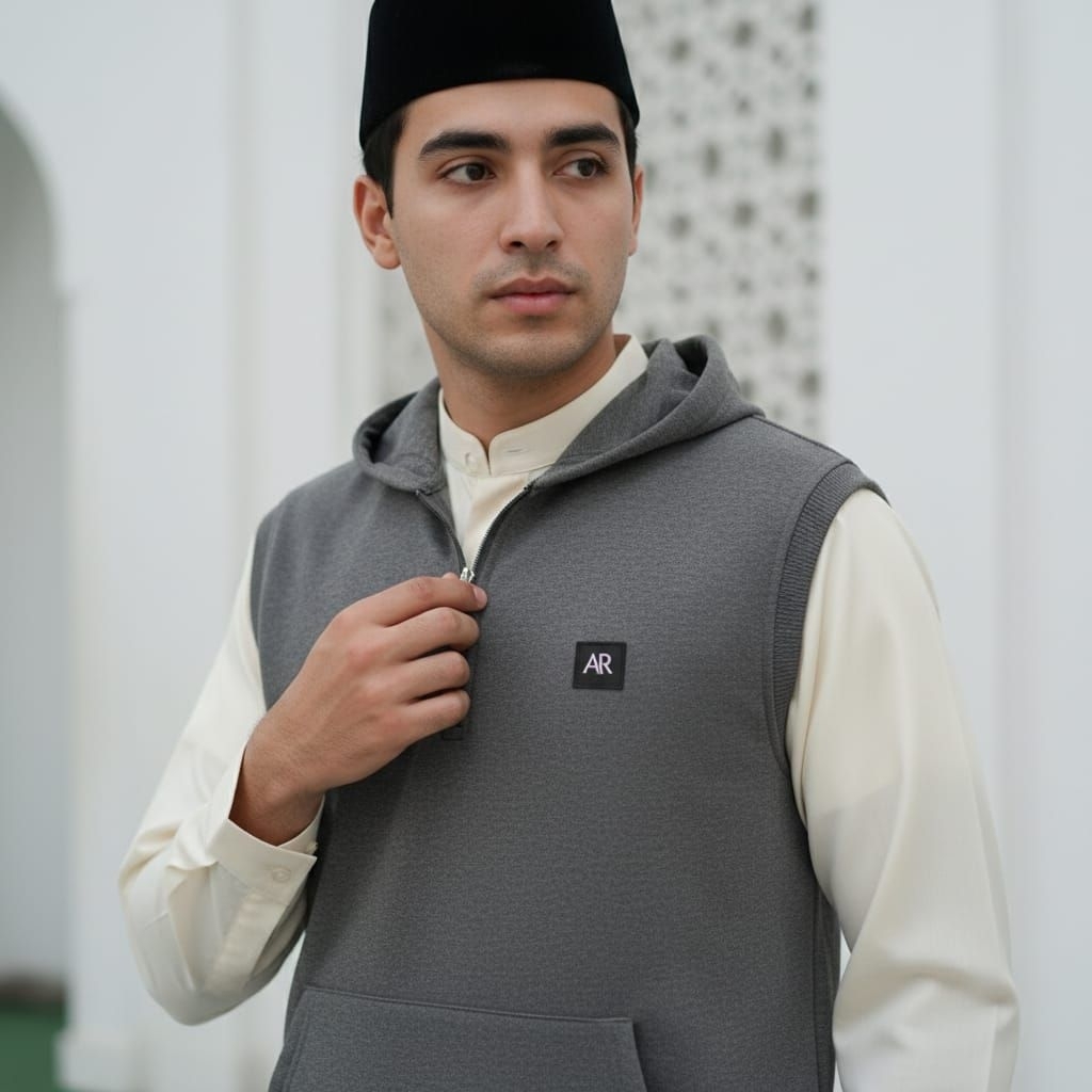Rompi Sholat Premium Pria Polos / Hoodie Rompi Shalat Jumbo Muslim Pria