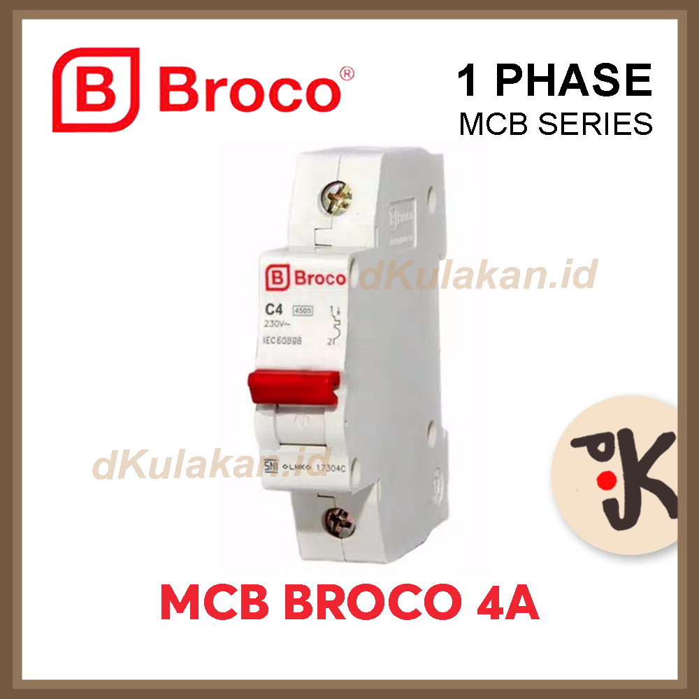 BROCO MCB 1 Phase 4A 17304C – Miniature Circuit Breaker 1P C4 Saklar Listrik Otomatis