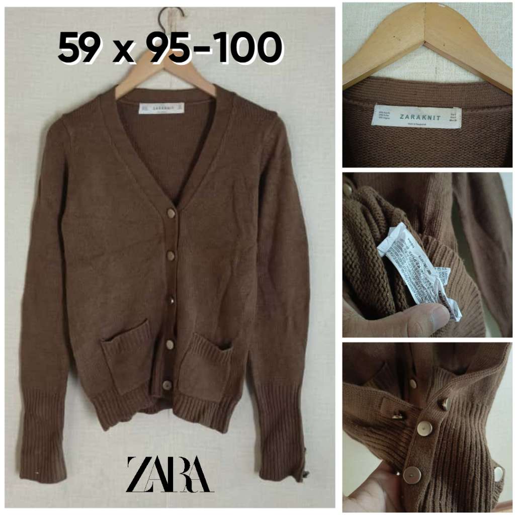 Cardigan Inara ZARA Knit Coklat Tebal V Neck Size S Fit M Wanita Rajut OB715
