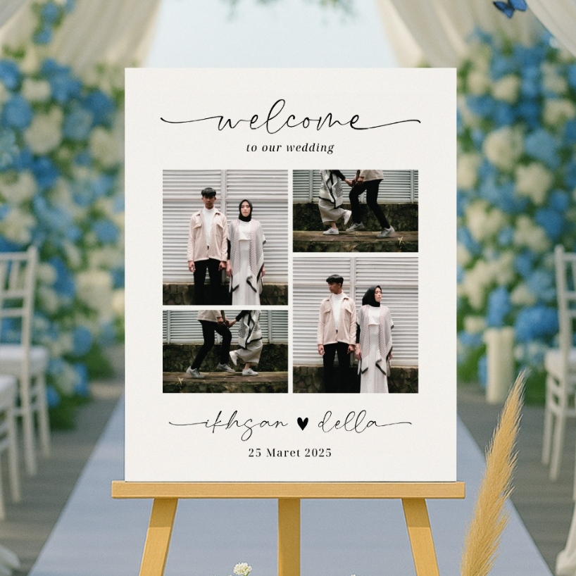 Cetak Foto Wedding [PROMO DISKON] Welcome Sign Free Custom Foto Prewedding Bingkai Kayu MDF