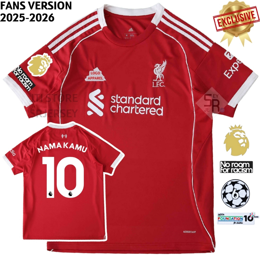 Jersey Lvrpl Home 2025 2026 FANS Baju Bola Merah Pasang Custom Sablon Nama Nomor Punggung Nameset Fu